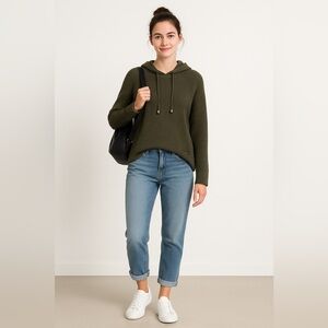 Michael Kors Waffle Knit Army Green Pop Over Hoodie Sz M EUC